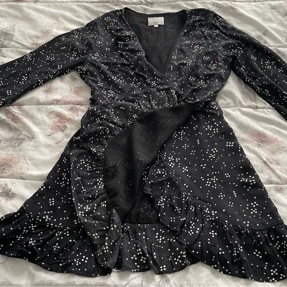 Privacy Please Revolve wrap black polka dots long sleeve mini dress, size S boho - Picture 10 of 15